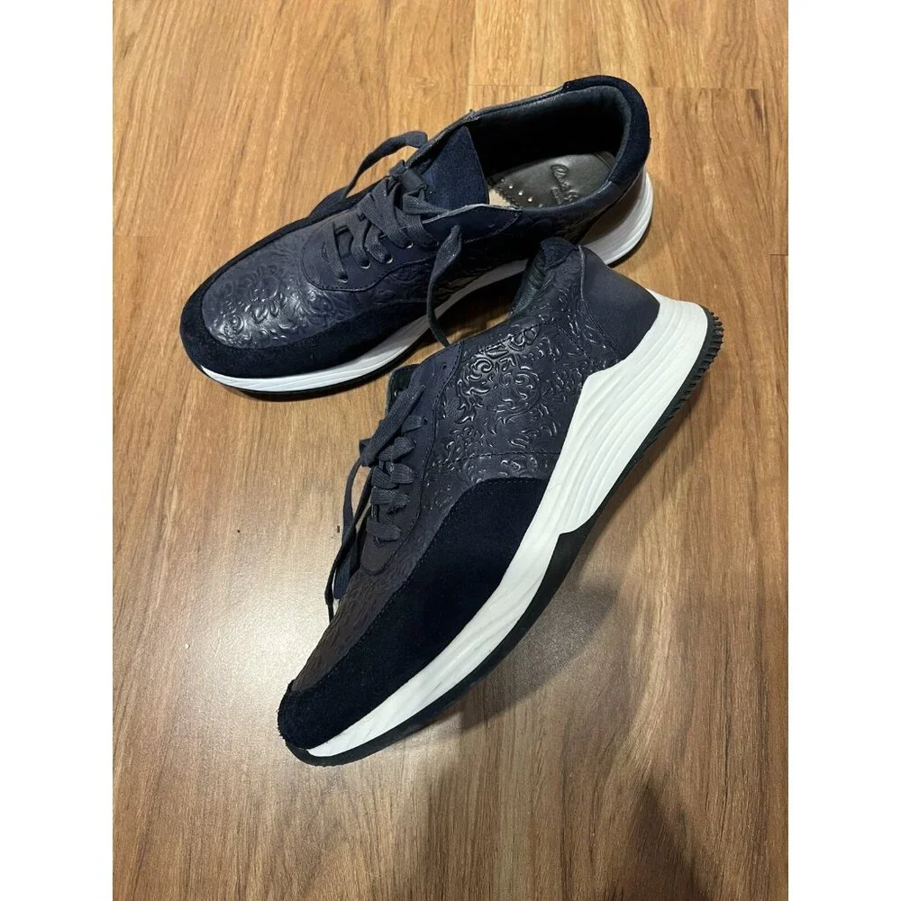 Robert Graham Mens‎ Navy Embossed Skull Leather Suede Sneakers Size 8